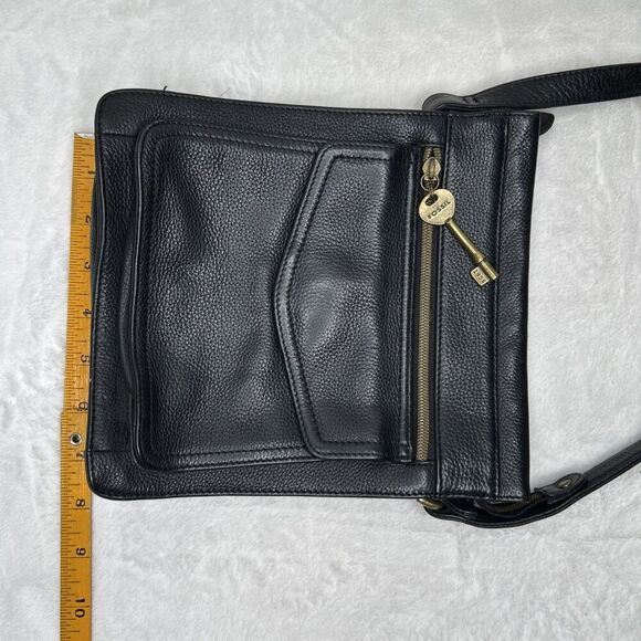 Fossil 1954 Pebbled Black Leather Crossbody Purse Shoulder Bag 75082 With Key 9" - Picture 9 of 9